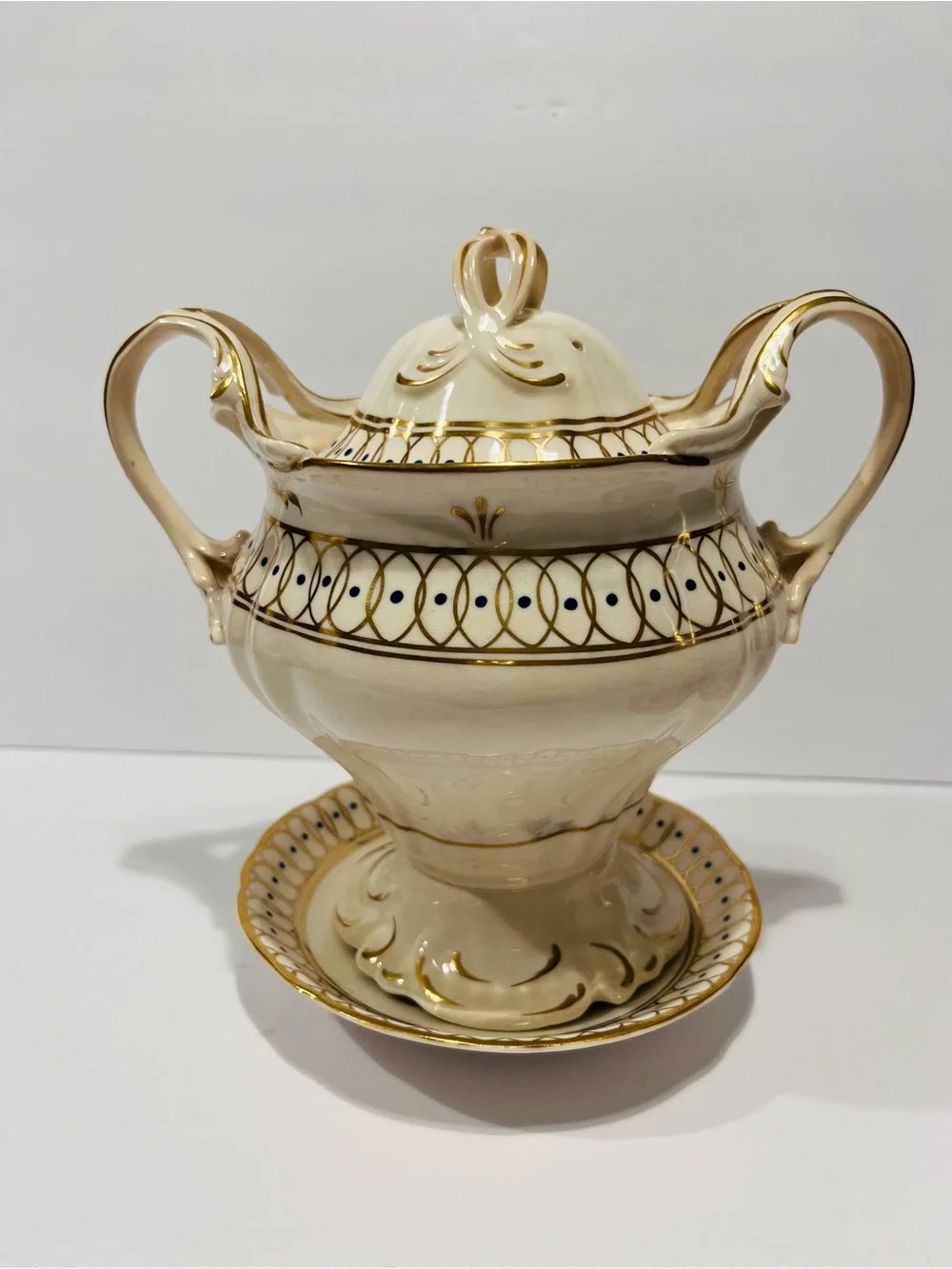 Antique Early 19th Century English Glazed Porcelain & Hand Gilded Tea Set